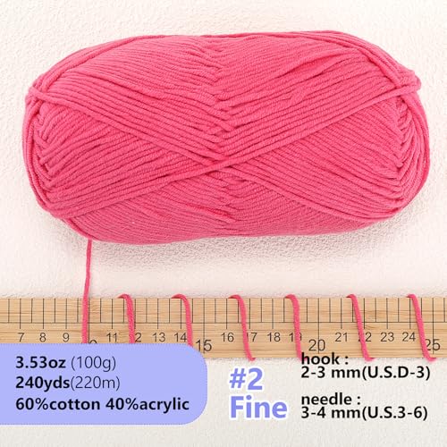 Image of LUCKY BALL Milk Cotton Yarn, 100g / 240 yd 60% Cotton 40% Acrylic #2 Fine Sport Yarn, Soft Crochet & Knitting Yarn for Amigurumi Dolls, Baby Items, Flowers, Hats, Sweaters, Blankets (Watermelon Red)