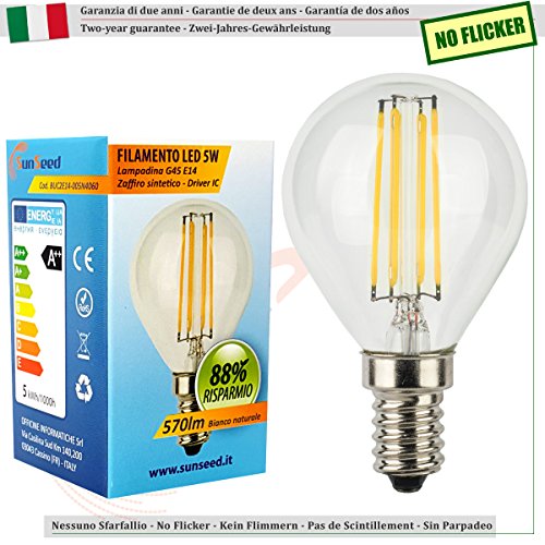 SUNSEED 10 X E14 5W (Equivalent to 48W) Sapphire Filament LED Golf Ball Light Bulb G45 Neutral White 4000K - Image 2