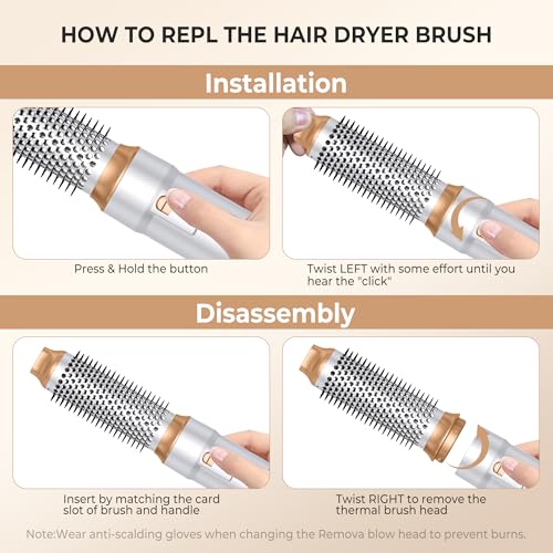 Image of 6 in ONE Blow Dryer Brush,Air Curling Iron Round Brush Blow Dryer 800W,Ionic Hair Dryer Brush for Women, Hot Air Brush Hair Styling Tools 100-120V