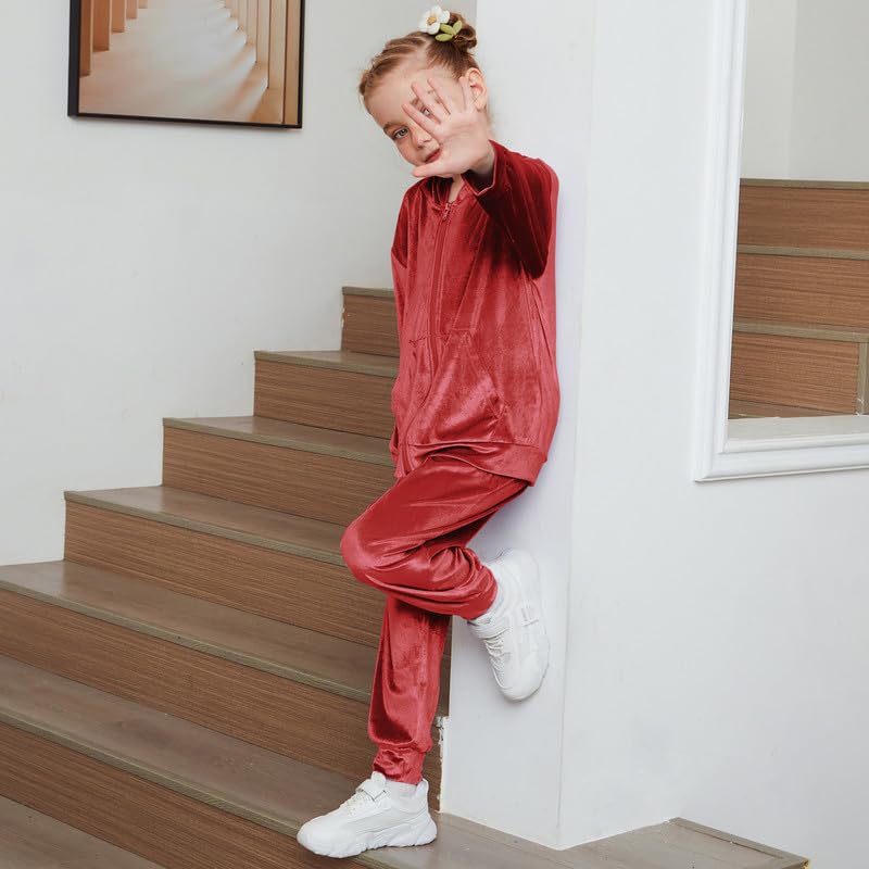 CHILDRENSTAR Girls Velour Tracksuit 2 Piece Outfit Hoodie Sweatpant Set Sportswear Clothes For 3-13Y3