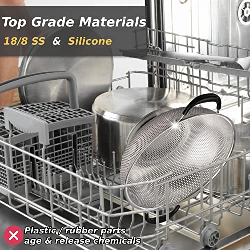 5 Qt Colander 18/8 Stainless Steel Colander Silicone Handle Easy Grip Micro-Perforated Strainer Heavy Duty And Self-Draining Solid Ring Base Bpa Free Dishwasher Safe - Black #TOP3