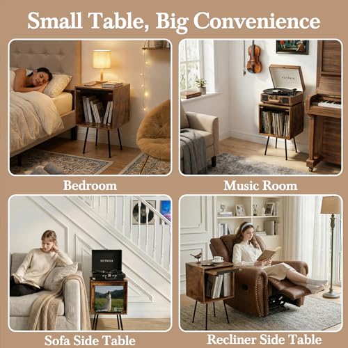 Image of Faesun Flip Top Record Player Stand, End Table Holds up to 100 Albums, Turntable Stand with Record Display, Vinyl Record Storage for Living Room, Bedroom, Rustic Brown