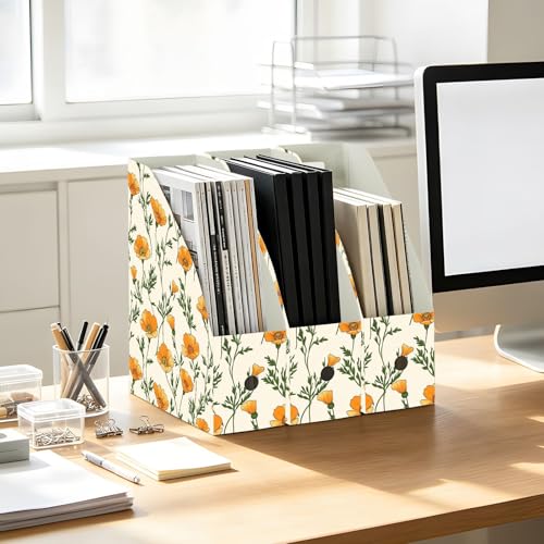 Porte-documents pliables pour magazines et essentiels de bureau rétro coquelicot