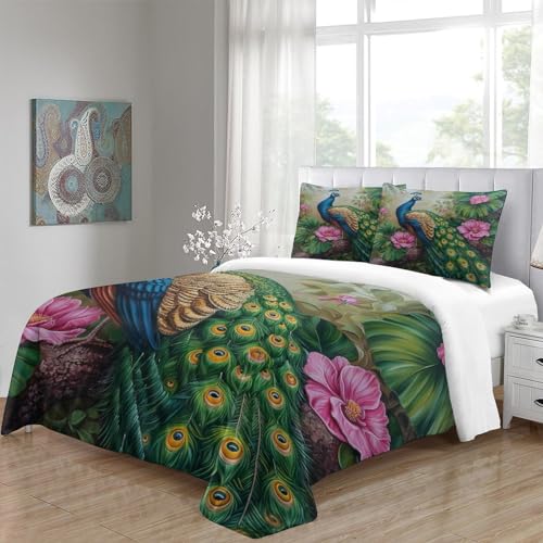 Parure de lit paon housse de couette super king 260x220 microfibre oiseau 3d - 6