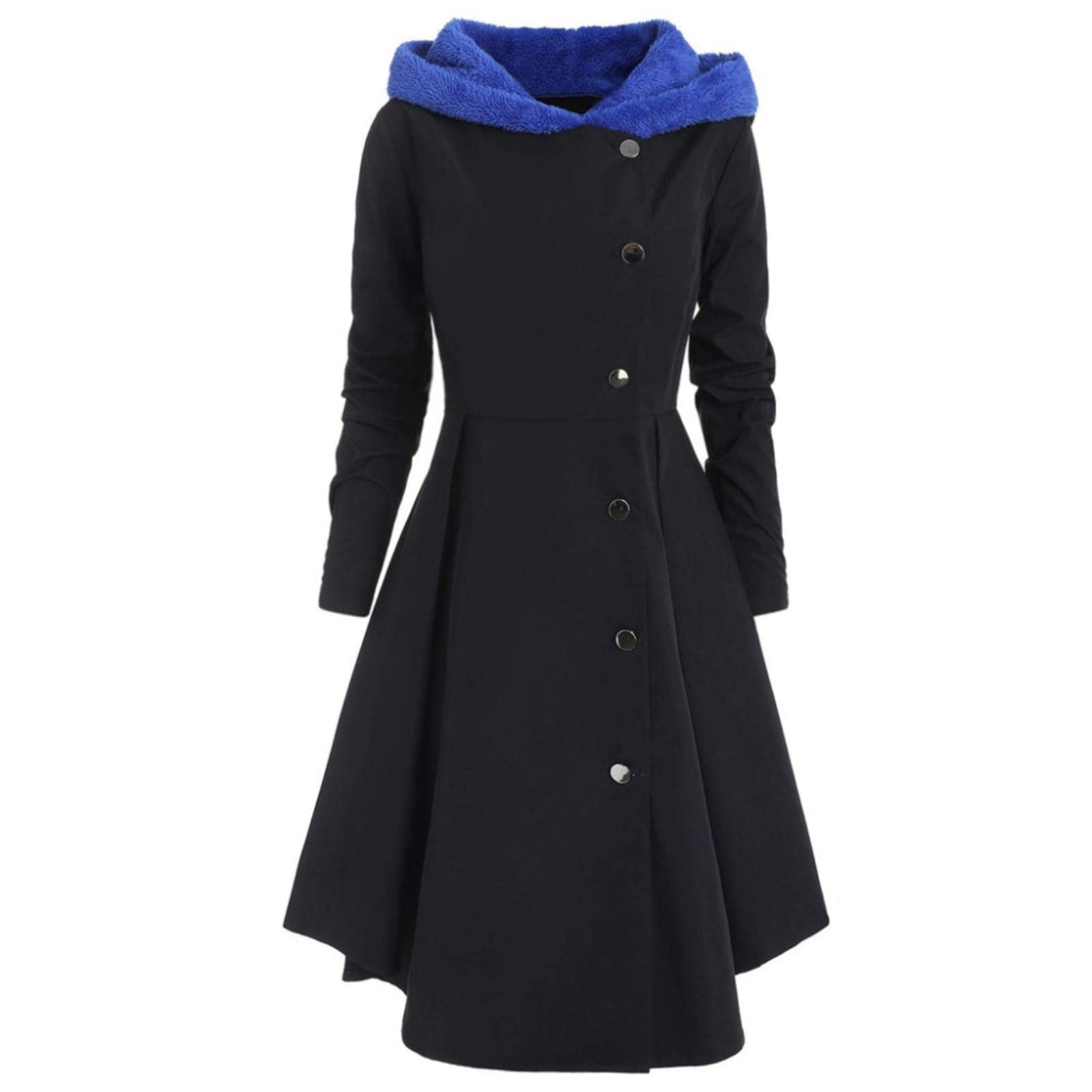 SARGE Gabardina gótica para Mujer, de Talla Grande, Forro Polar asimétrico, Botonadura Sencilla, Botones Largos, con Capucha, XL ~ 4XL e