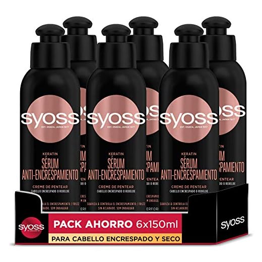 Syoss - Tratamiento para pelo encrespado y seco - Crema Peinado Keratina - 6 uds de 150Ml (900ml) - Controla el encrespamiento y repara en profundidad - Cabello como recién salido de la peluquería