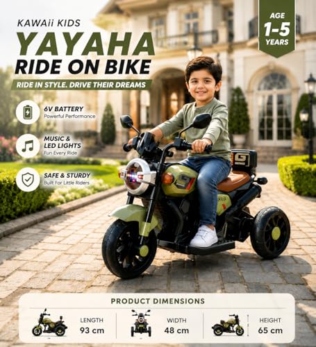 Image of Kawaii Kids 6V Battery Operated Ride-On Bike with Music & LED Lights, Green