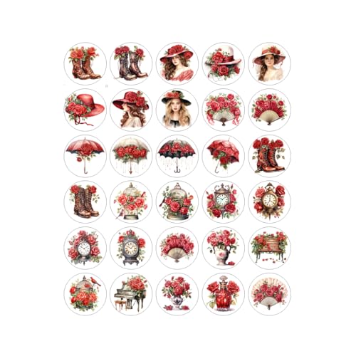 90 Red Rose Victorian Handmade Stickers Scrapbook Journal Planner Envelope Label 1.5 inch Round Seals Party Favor