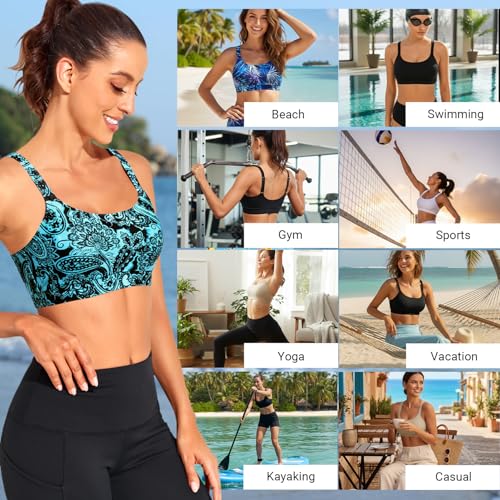 Image of Tempt Me Women Sports Bra Swim Crop Tops Only | Scoop neck, Bathing suits top, Removable cups, Adjustable straps