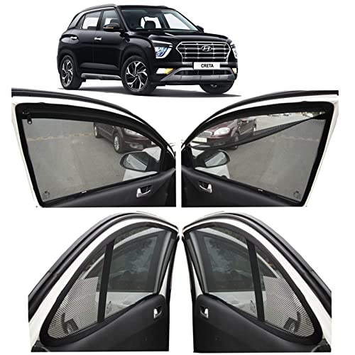 Image of Autofact Magnetic Car Sunshades Compatible with Hyundai Creta New (2020 to 2024) (Set of 4) - Easy Installation, UV Protection, Keeps Car Cool (Front 2 with Zippers, Rear 2 Without Zippers)