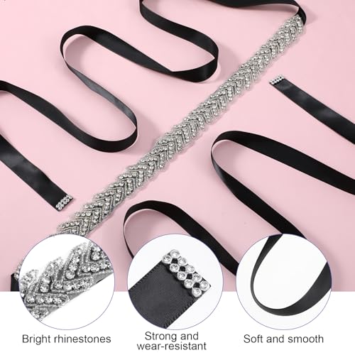 Handcrafted Bridal Rhinestone Wedding Waist Belt Women Handmade Silver Glitter Ribbon Waist Bling Sparkly Crystal Waistband Elegant Elastic Glitter Sashes for Jeans Formal Dress Bridesmaids3