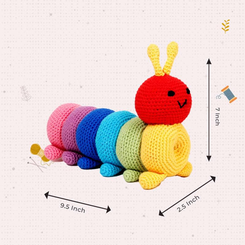 Image of LITTLE GINNIE Rainbow Caterpillar Crochet Toys for Babies - Handmade & Knitted Doll for Girls & Boys | Ideal for Birthday & Return Gift for 6+ Months