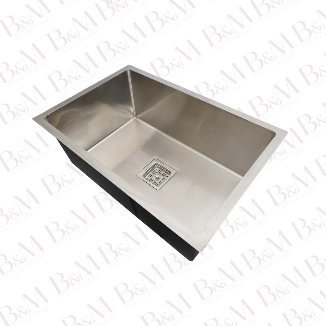 Bowls & More | Single Bowl | 27" X 20" X 10" Premium Handmade Kitchen Sink | Sound Proof Single Bowl Stainless Steel Matt Finish (SILVER) 2
