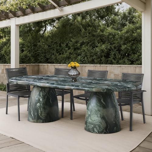 Image of Meridian Furniture 708Green-T Cosenza Collection Art Deco 96 inch Indoor /Outdoor Concrete Dining Table with Green Marble Finish, 96 inch W x 44.5 inch D x 30 inch H