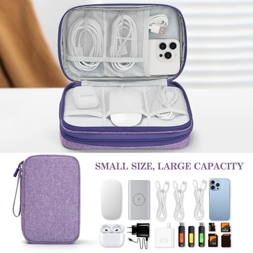Image of FYY Electronic Organizer, Large Travel Cable Organizer Bag Pouch Electronic Accessories Carry Case Portable Waterproof Double Layers All-in-One Storage Bag for Cable, Cord, Charger, Dark Purple