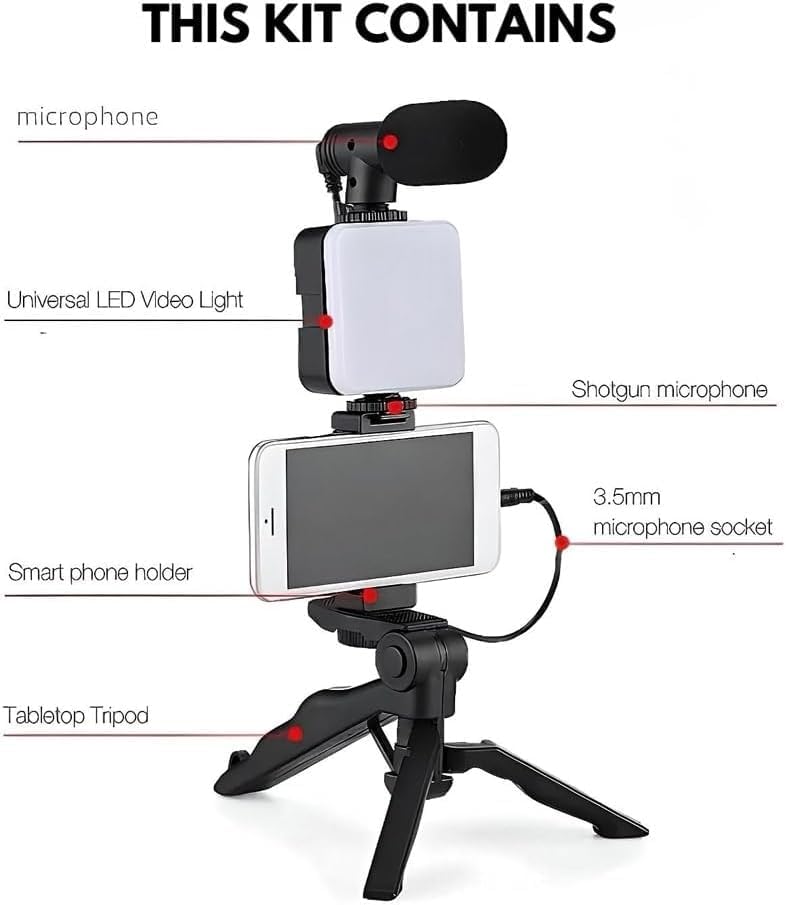 Image of Vlogging Kit, Compatible Video Vlog Kit with Microphone LED Light Tripod, Remote Control, YouTube Kit for iPhone & Android,for YouTube Recording Instagram Facebook Live