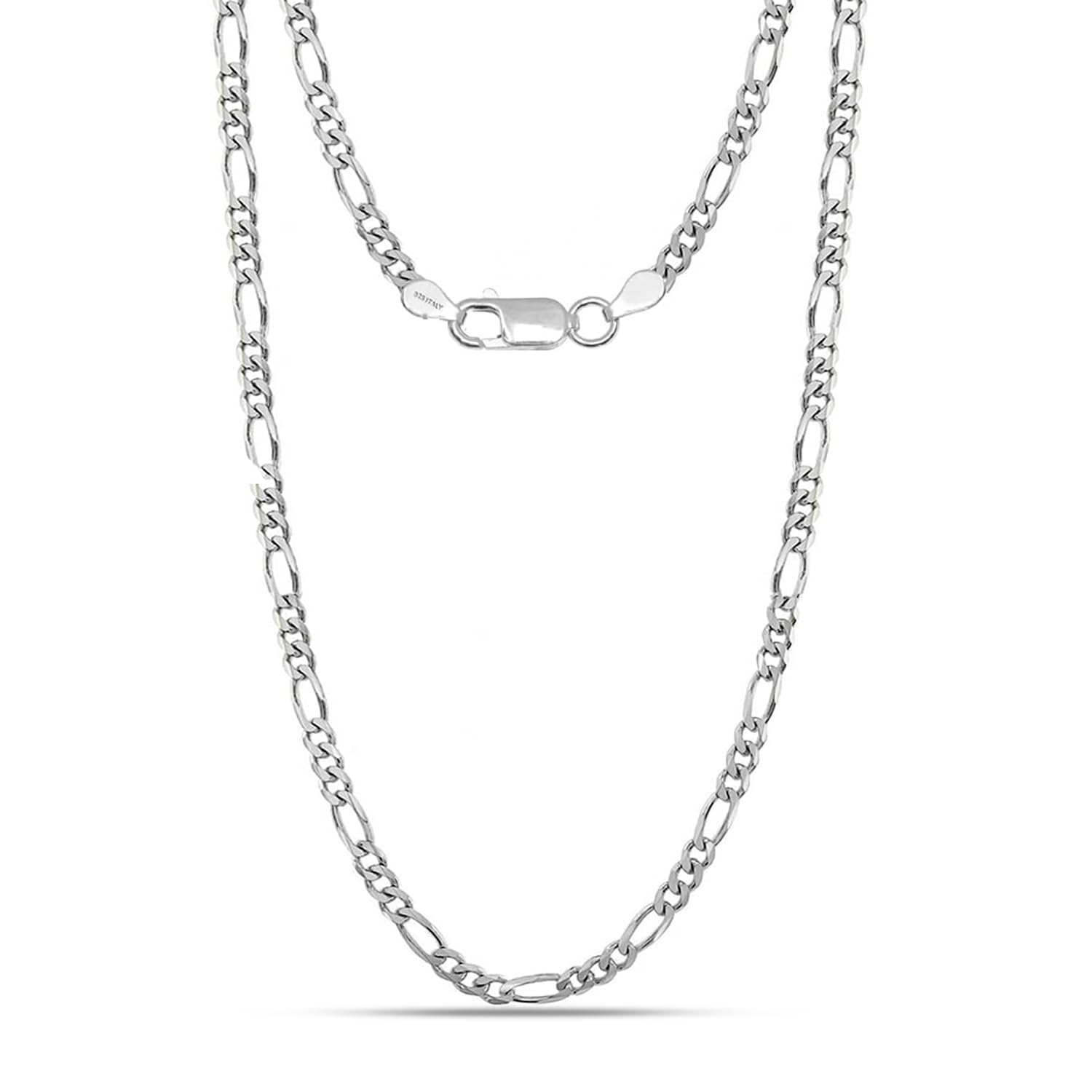 925 Sterling Silver BIS Hallmarked Italian 3.5 MM, 7 MM Solid Diamond-Cut Figaro Link Chain Necklace for Men Women (16, 18, 20, 22, 24, 26 Inches)-image-46