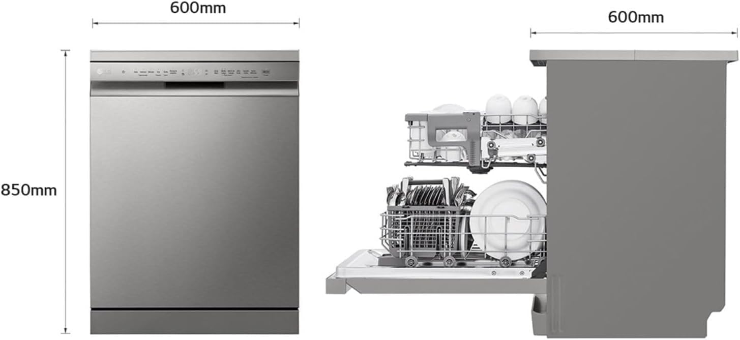 LG DF141FV Lavastoviglie Libera Installazione, Serie 1, Lavastoviglie 14 coperti, Classe D, Sistema QuadWash a 4 Bracci Irroratori, Programma Turbo, EasyRack Plus, Smart Diagnosis, Grigia