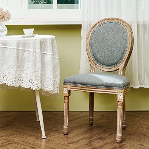 Vonluce Accent Chairs Set Of 2, French Upholstered Dining Chairs For Bedroom Living Room Kitchen, Vintage Vanity Chairs With Oval Birch Backrests Rubberwood Legs, Louis Xvi Farmhouse Home Decor, Gray #TOP7