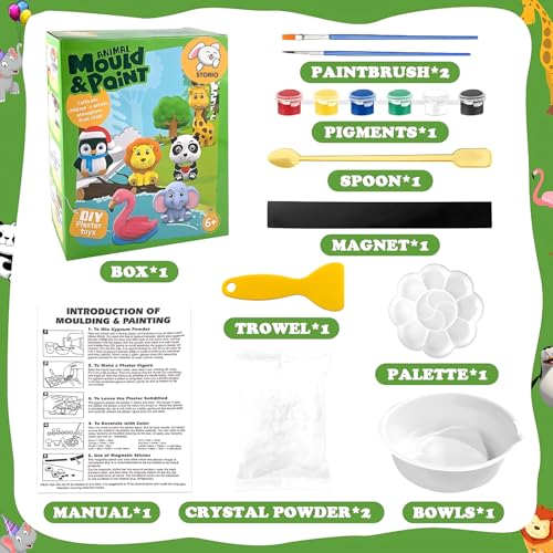 Image of Storio Toys DIY Mould & Paint Craft Kit - Animal Kingdom Kids DIY Craft for 5 Years Plaster Figurine Set with Pigments Palette & Mold Painting Art & Craft Set -Gift Toys for 3 to 8 Multicolour