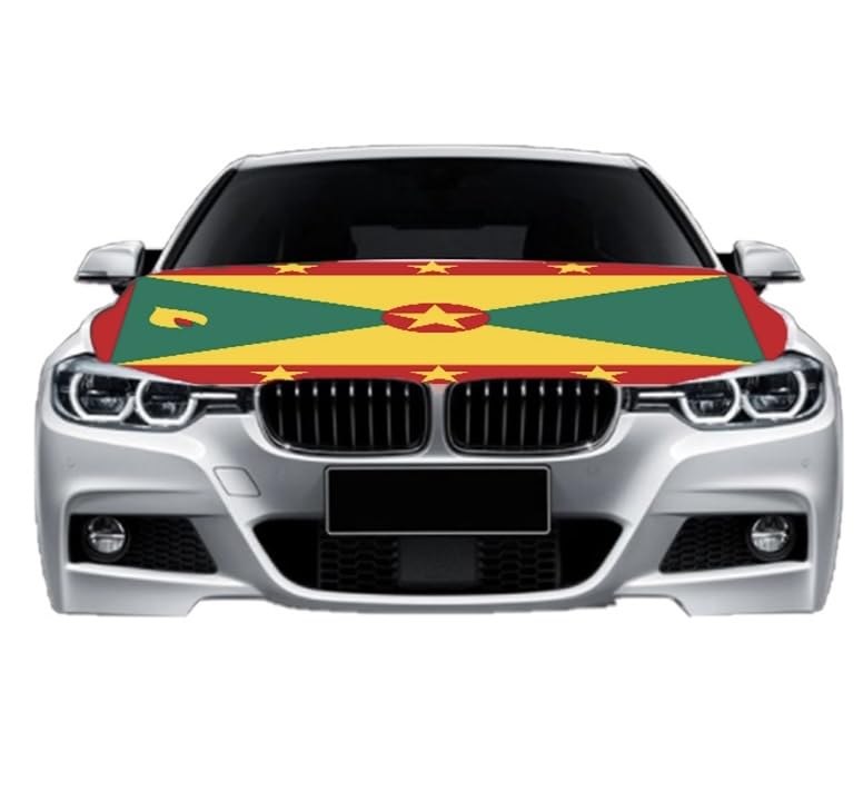 Image of Car Hood Cover Country Flag Hood Cover Durable Weatherproof Universal Fit Car Cover for All Seasons Protection Custom Fit for Cars Trucks SUVs (Grenada)