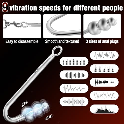 Image of Vibrating Anal Hook BDSM Sex Bondage - Neck to Wrist Restraints Kit, Sex Toys for Couple Adjustable Behind Back Handcuffs Bondage Restraints Set, Bed SM Adult Sex Game Play, Sex Toys for Beginner