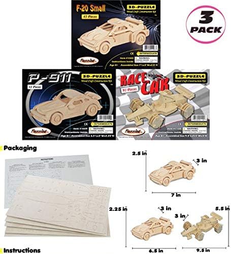 Miniatura 2 de Puzzled Paquete de autos F-20, P911 y autos de carreras de madera 3D rompecabezas kits de construcción  Juguetes de carreras divertidos y