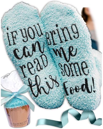 LUXE LIFESTYLE Gifts for Her - Funny “If You Can Read This Bring Me Some Food!” Cupcake Socks - Birthday Gifts for Women