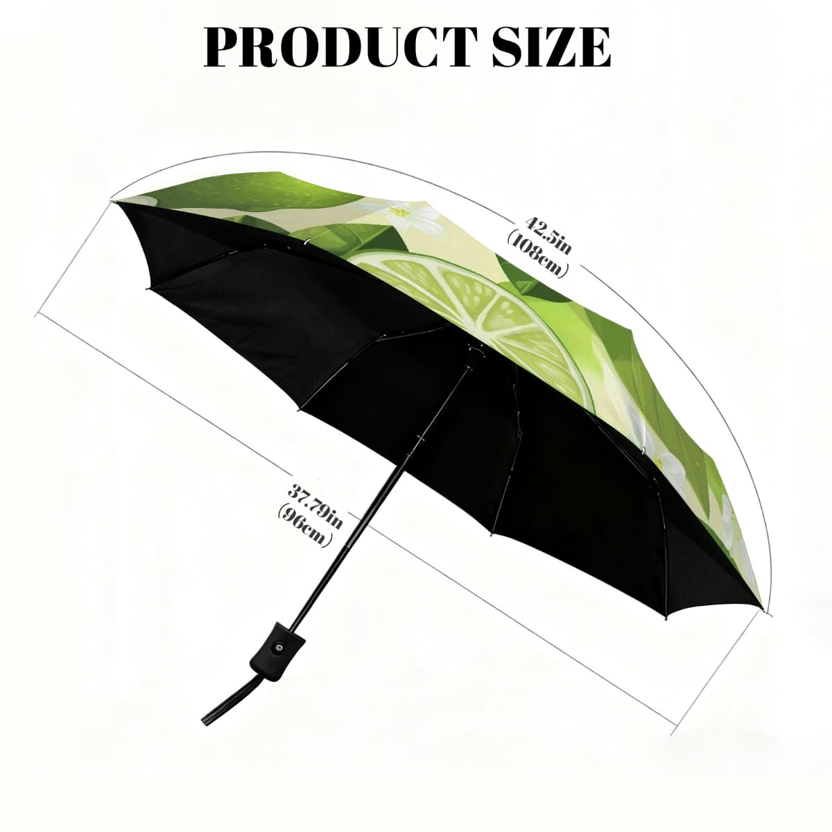 Ombrello da viaggio pieghevole con foglie di limone verde ombrello da viaggio compatto antivento impermeabile con protezione UV rivestimento nero leggero 8 coste portatile per pioggia sole