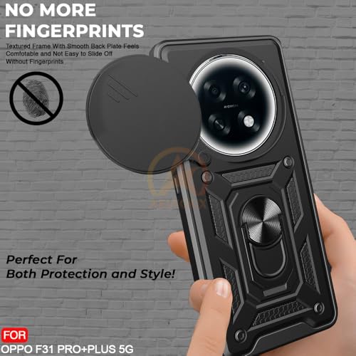 Image of Armor Bumper Back Cover Case for Oppo F31 Pro Plus 5G Rotating Camera Cover, Ring Holder & Kickstand | Heavy Duty & 360 Degree Protection Oppo F31 Pro Plus 5G Back Cover (Black)