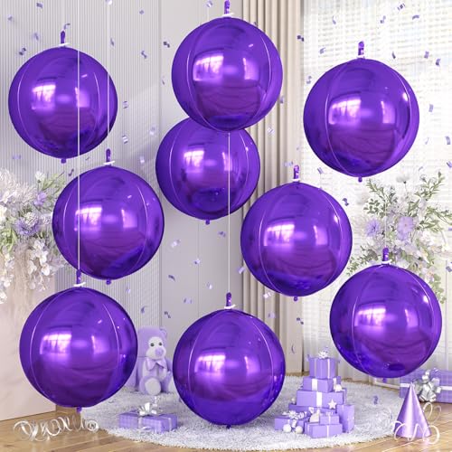 Image of 9 Pcs Purple Round Foil Balloons,22 Inch Dark Purple Round Balloons