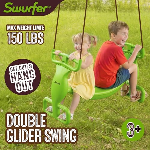 Swurfer Glider Swing for Kids - Outdoor Dual Swingset for Backyard Playset, Back-to-Back Swingset Accessories, Kids Outdoor Play Equipment, Heavy Duty, Easy Install, Up to 150lbs, Age 3+, Green/Brown by Swurfer - Image 2