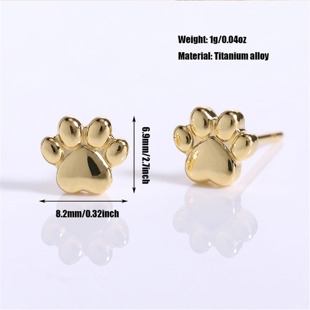 2 pairs Cute Paw Dog Cat Print Screw Flat Back Small Stud Earrings for Women Teen Simple Stainless Steel Silver Gold Plated Animal Cartilage Tragus Piercing Little Studs Hypoallergenic Fashion Jewelry Birthday Gift - Image 6