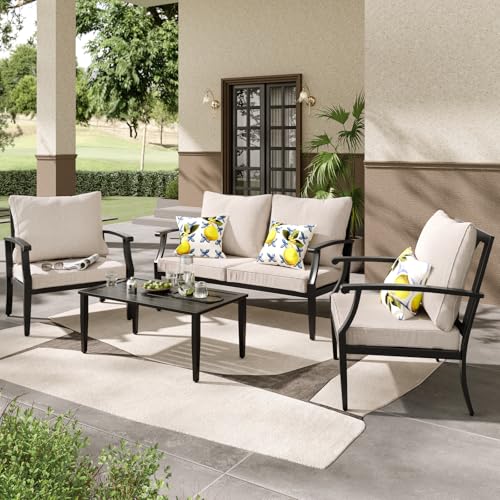 JOYURE 4 Pieces Patio Furniture Set w/loveseat,Coffe...