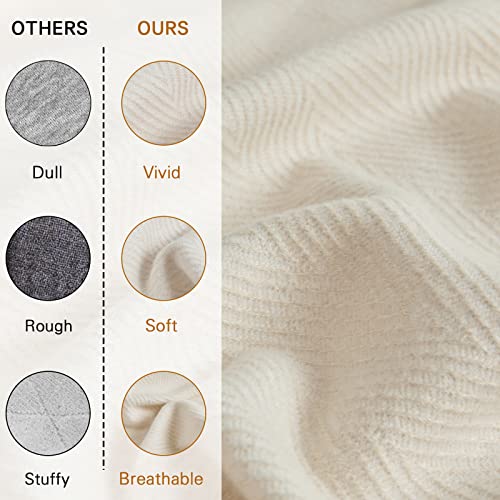 Zonli Cream Throw Blanket Lightweight Herringbone Throw Blankets For Couch Ivory Beige Boho Throw Blanket Decorative Knitted Blankets With Tassels Fringe For Bed Outdoor 55'' X 75'' #TOP2