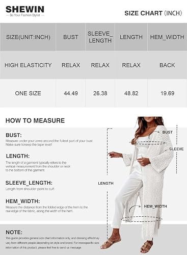 SHEWIN Womens Casual Long Sleeve Open Front Lightweight Crochet Long Kimono Cardigans Knit Oversized Sweater Coat Loose Outerwear Summer Outfits White One Size