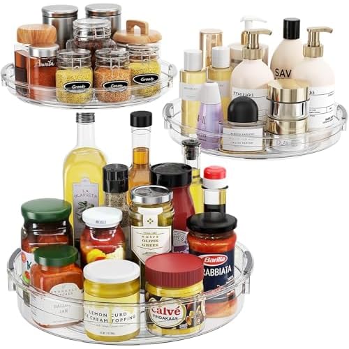 LAMU 3 Pack Lazy Susan Organizer Turntable for Cabinet, Rotating Condiment Organizer for Kitchen Pantry Organizers and Storage, Table Top, Fridge, Countertop, Spice Organization, 9.25” 10.6” 12”