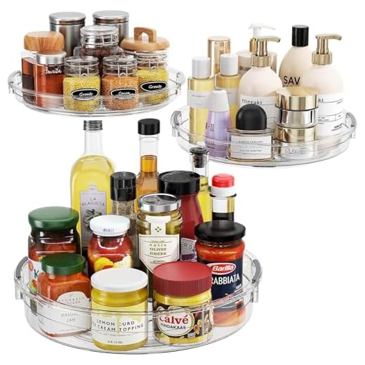 LAMU 3 Pack Lazy Susan Organizer Turntable for Cabinet, Pantry Organizers and Storage, Rotating Condiment Organizer for Kitchen, Table Top, Fridge, Countertop, Spice Organization, 9.25'' 10.6'' 12''