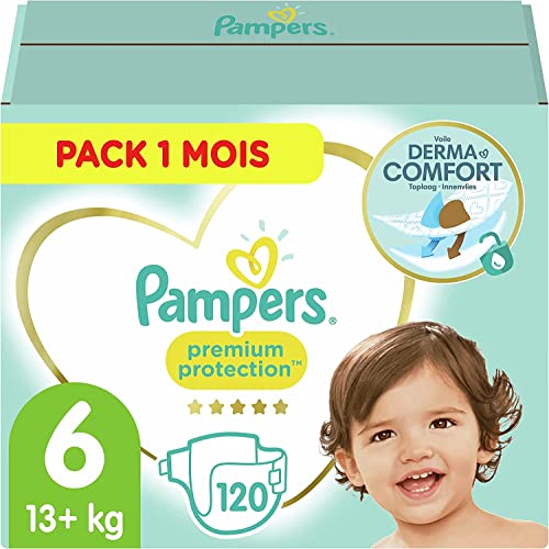 Pampers - Protección Premium - Pañales Tamaño 6 (13 + kg) - Paquete de 1 mes (x120 pañales)