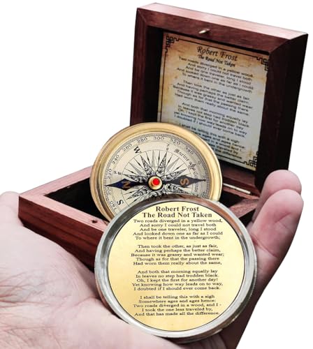 Brújula de latón envejecido con caja de madera miniatura 6