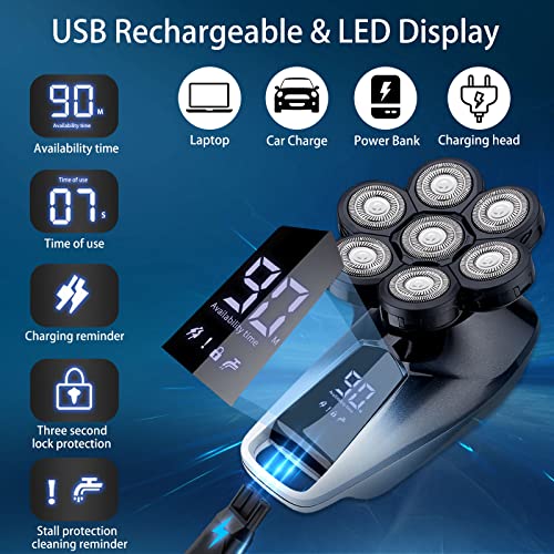 Oacvien Head Shaver For Bald Men, Men's Rotary Shavers, 7D Head Shaver For Men, Wet/Dry Electric Razor Beard Trimmer With Led Display, Usb Rechargeable, Waterproof #TOP3