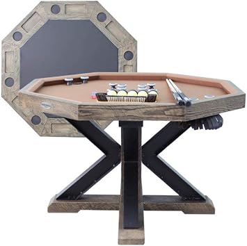 3 in 1 Table - Octagon 48 Weathered Bumper Pool with Slate Bed in Desert Sand w/4 Chairs