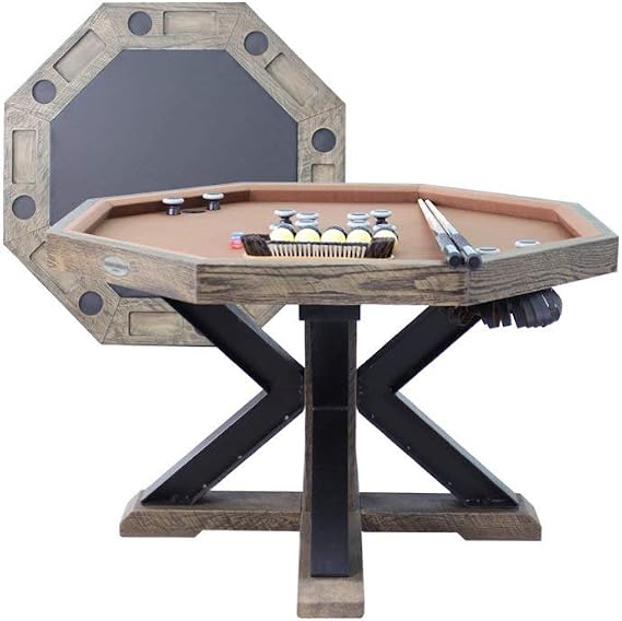 3 in 1 Table - Octagon 48 Weathered Bumper Pool with Slate Bed in Desert Sand w/4 Chairs