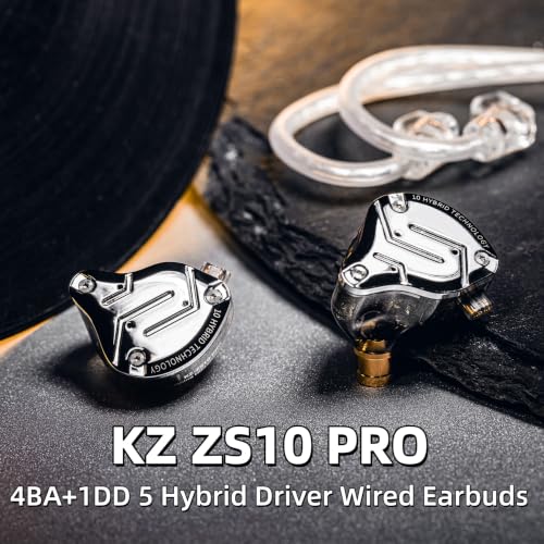 Image of KZ ZS10 PRO in Ear Monitor Headphones, 4BA+1DD 5 Hybrid Driver Gaming Earbuds Wired Earphones, HiFi Clarity Sound Immersive Bass IEMs for Gaming Musicians Singers Audiophile (Black with Microphone)