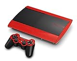 3D Carbon Fiber Fire Red - Air Release Vinyl Decal Mod Skin Kit by System Skins - Compatible with PlayStation 3 Super Slim Console