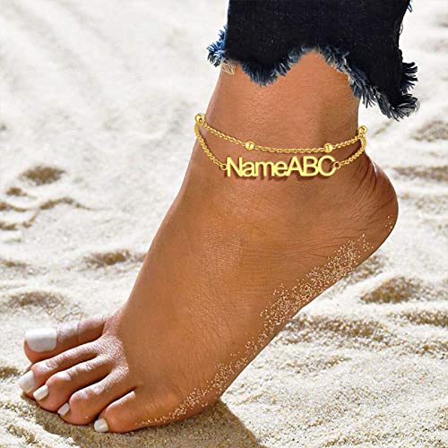 Findchic Layered Anklet Bracelets For Women 18K Gold Plated Bead Ankle Chain Custom Name Foot Link Summer Leg Jewelry #TOP1