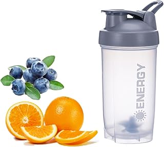 KHAOP 400ML Protein Shaker Cup Protein Shaker Bottle 500ml BPA Free Leakproof Portable for Sports Supplements Shakes With Steel Mixing Ball for Protein Shakes Dishwasher Safe (Grey)