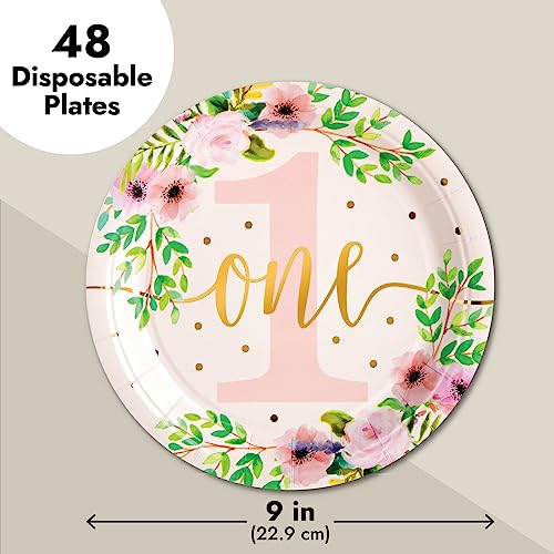 48-Pack Floral Paper Plates For Baby Girls 1St Birthday, First Birthday Decorations For Girl, One Birthday Plates, And Party Supplies For Floral Themed Celebration (9 In) #TOP3