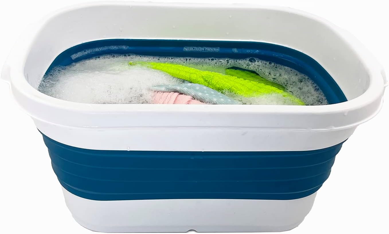 SAMMART 13L (3.4 Gallons) Collapsible Tub - Portable Outdoor Picnic Basket - Space Saving Storage Container (White/Stone Blue (Set of 2))…