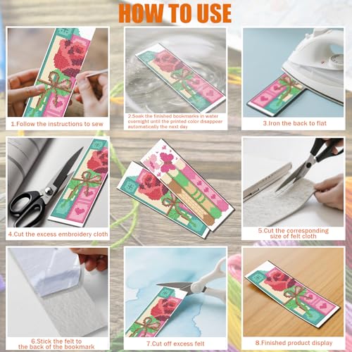 Image of FREEBLOSS 6 Set 11CT Cross Stitch Bookmarks Kit Books Theme Stamped Cross Stitch Kit DIY Embroidery Bookmark Set with Instruction for Adults Beginners Gift for Reading Enthusiasts 20x6cm /8x2.4inch